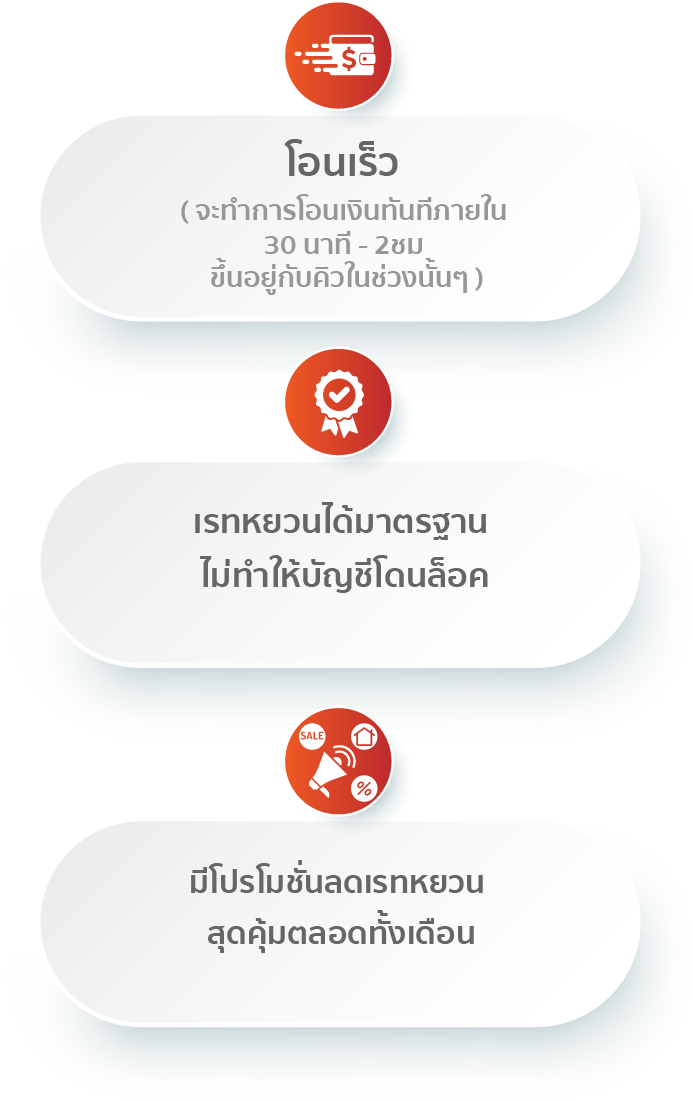 ขั้นตอนการฝากโอน
						ทำไมต้องเลือกเรา?
						โอนเร็ว (จะทำการโอนทันทีภายใน 30 นาที - 2 ชม. ขึ้นอยู่กับคิวในช่วงนั้นๆ)
						เรทหยวนได้มาตรฐาน ไม่ทำให้บัญชีโดนบล๊อค 
						มีโปรโมชั่นลดเรทหยวน สุดคุ้มตลอดทั้งเดือน